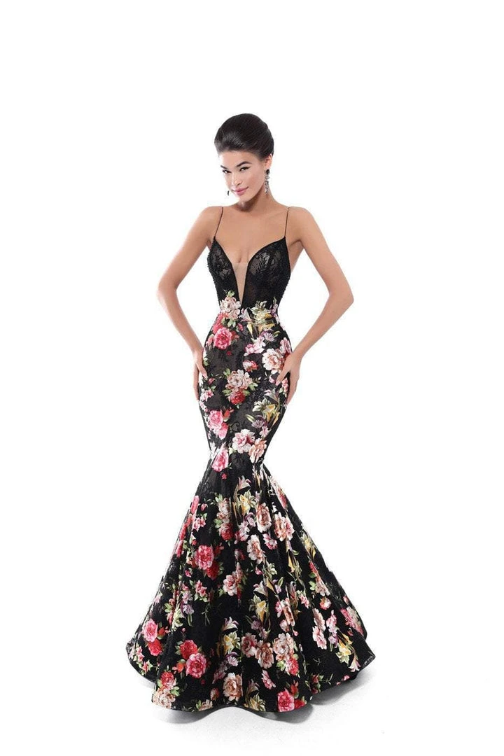 Tarik Ediz - 50467 Plunging V-Neck Floral Mermaid Gown Formal Gowns 3 Tarik Ediz - 50467 Plunging V-Neck Floral Mermaid Gown Formal Gowns