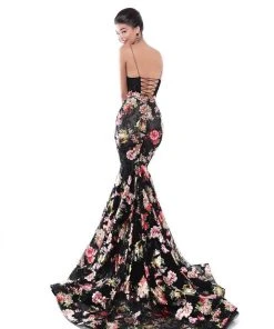 Tarik Ediz - 50467 Plunging V-Neck Floral Mermaid Gown Formal Gowns 6 Tarik Ediz - 50467 Plunging V-Neck Floral Mermaid Gown Formal Gowns