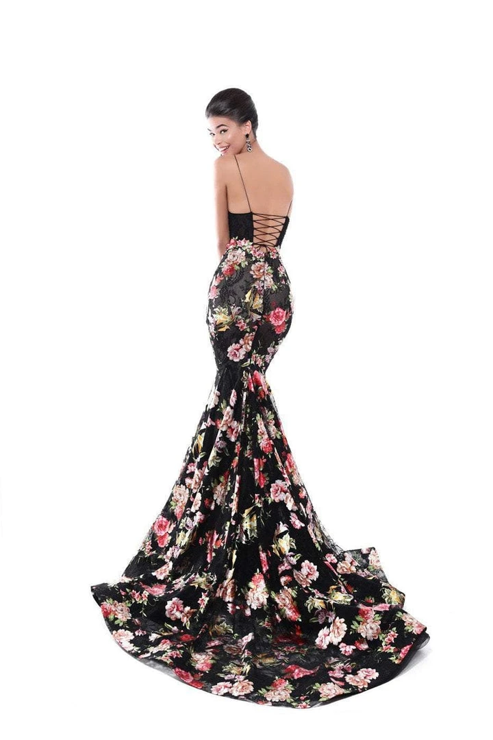 Tarik Ediz - 50467 Plunging V-Neck Floral Mermaid Gown Formal Gowns 4 Tarik Ediz - 50467 Plunging V-Neck Floral Mermaid Gown Formal Gowns