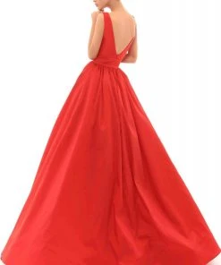 Tarik Ediz - 50468 Plunging V-Neck Gown With Detachable Overskirt Formal Gowns