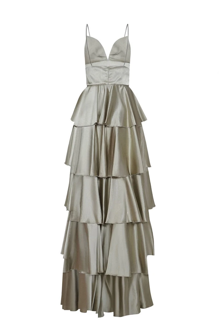 Formal Gowns Tarik Ediz - 50470 Plunging V-Neck Tiered A-Line Evening Gown 8 Formal Gowns Tarik Ediz - 50470 Plunging V-Neck Tiered A-Line Evening Gown