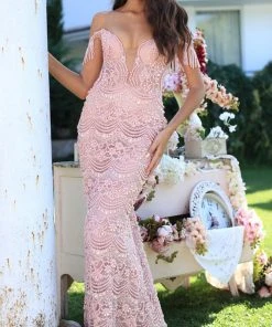 Tarik Ediz - 50477 Embellished Plunging Off-Shoulder Trumpet Dress Formal Gowns