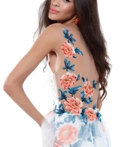 Tarik Ediz - 50494 Floral Patterned Mermaid Dress With Train Formal Gowns