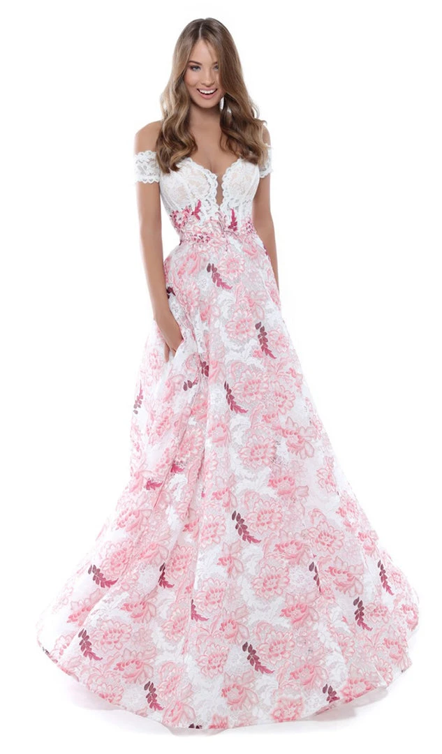 Formal Gowns Tarik Ediz - 50496 Floral Lace Plunging Off-Shoulder A-line Dress 3 Formal Gowns Tarik Ediz - 50496 Floral Lace Plunging Off-Shoulder A-line Dress