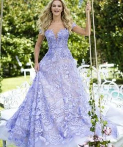 Formal Gowns Tarik Ediz - 50500 Floral Lace Appliqued A-Line Prom Gown