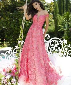 Formal Gowns Tarik Ediz - 50500 Floral Lace Appliqued A-Line Prom Gown