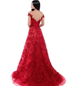 Formal Gowns Tarik Ediz - 50500 Floral Lace Appliqued A-Line Prom Gown