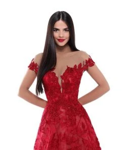 Formal Gowns Tarik Ediz - 50500 Floral Lace Appliqued A-Line Prom Gown