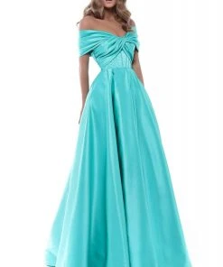 Tarik Ediz - 50508 Off Shoulder Corset Bodice Satin A-Line Gown Formal Gowns
