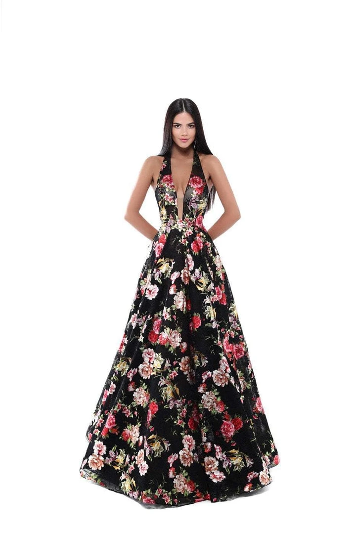 Tarik Ediz - 50534 Plunging V-Neck Floral Lace Evening Gown Formal Gowns 3 Tarik Ediz - 50534 Plunging V-Neck Floral Lace Evening Gown Formal Gowns