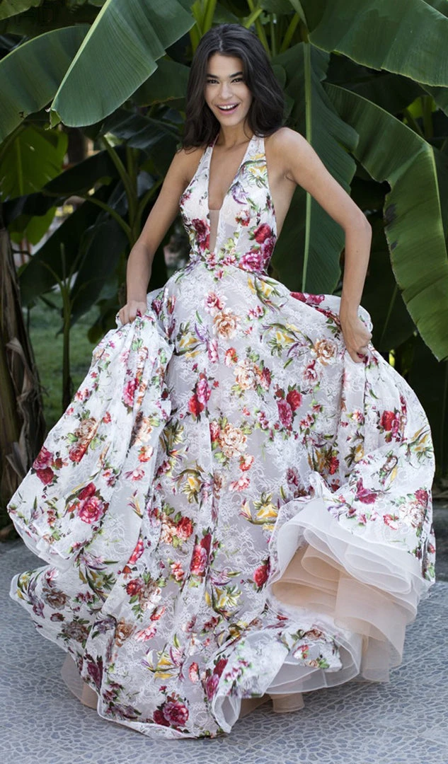 Tarik Ediz - 50534 Plunging V-Neck Floral Lace Evening Gown Formal Gowns 4 Tarik Ediz - 50534 Plunging V-Neck Floral Lace Evening Gown Formal Gowns