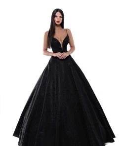 Tarik Ediz - 50539 Plunging V-Neck Lace Up Glitter Ballgown