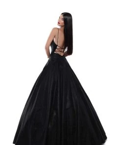 Tarik Ediz - 50539 Plunging V-Neck Lace Up Glitter Ballgown