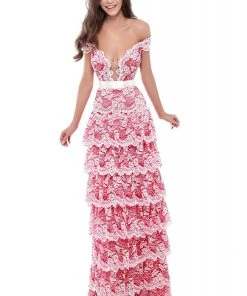 Tarik Ediz - 50544 Allover Lace Multi-Layered Skirt Long Formal Dress