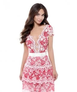Tarik Ediz - 50545 Allover Lace Illusion Plunging Neck Cocktail Dress Cocktail Dresses