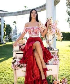 Tarik Ediz - 50546 Two-Piece Lace Bodice Layered A-Line Gown Formal Gowns