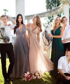 Tarik Ediz - 50548 Plunging V-Neck Electric Pleated Gown Formal Gowns