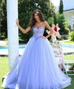 Tarik Ediz - 50555 Rose Embroidered Strapless Pleated Ballgown