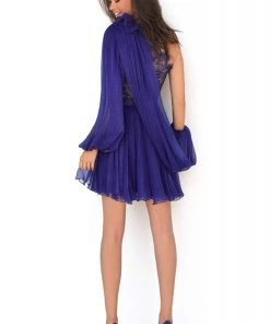 Tarik Ediz - 50607 Asymmetrical Ruched A-Line Short Dress