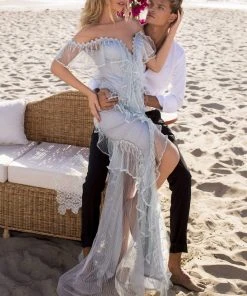 Formal Gowns Tarik Ediz - 50629 Drape Ruffle Net Tulle High Slit Prom Dress