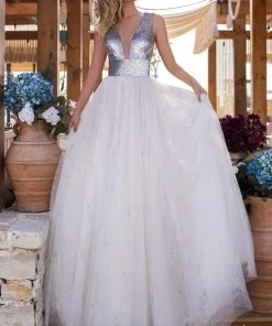 Formal Gowns Tarik Ediz - 50635 Full Sequin Sleeveless Bodice Hologram Tulle Gown