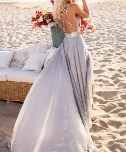 Formal Gowns Tarik Ediz - 50638 Illusion Plunging Neck Asymmetric Hi-Lo Prom Dress