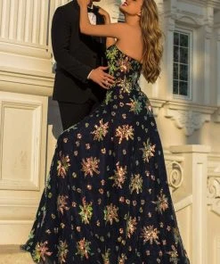 Tarik Ediz - 50645 Strapless Sweetheart Sequins Lace A-Line Gown Formal Gowns