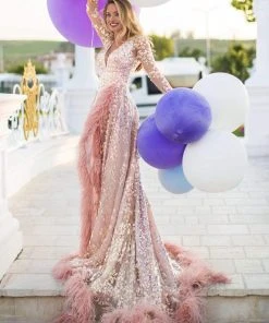 Formal Gowns Tarik Ediz - 50647 Sequined Lace Fringe A-Line Dress