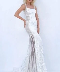 Tarik Ediz - 50655 Sequined Square Evening Dress Formal Gowns