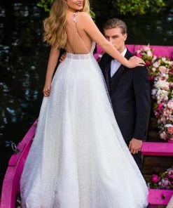 Tarik Ediz - 50659 Sexy V-Neck Beaded A-Line Dress