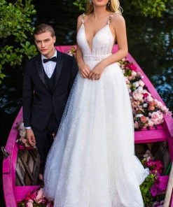 Tarik Ediz - 50659 Sexy V-Neck Beaded A-Line Dress