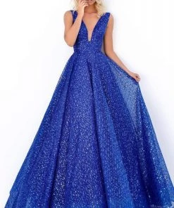 Tarik Ediz - 50660 Sequin-Texture Plunging Bodice A-Line Gown Formal Gowns