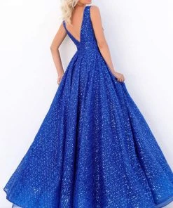 Tarik Ediz - 50660 Sequin-Texture Plunging Bodice A-Line Gown Formal Gowns