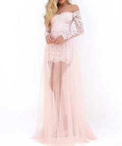 Tarik Ediz - 50668 Long Sleeve Sequin-Ornate Embroidered Gown