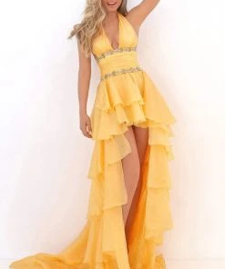 Formal Gowns Tarik Ediz - 50676 Embellished Halter V-neck High Low A-line Dress 10 Formal Gowns Tarik Ediz - 50676 Embellished Halter V-neck High Low A-line Dress
