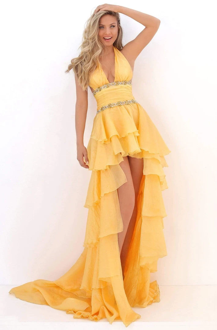 Formal Gowns Tarik Ediz - 50676 Embellished Halter V-neck High Low A-line Dress 5 Formal Gowns Tarik Ediz - 50676 Embellished Halter V-neck High Low A-line Dress