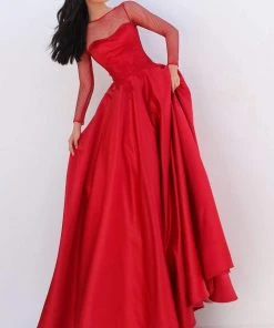 Formal Gowns Tarik Ediz - 50679 Net Long Sleeve Pleated Ballgown