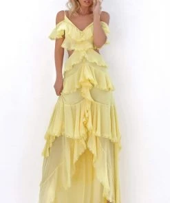 Tarik Ediz - 50682 V-neck Layered Sheath Dress Formal Gowns