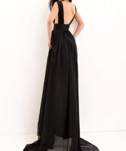 Tarik Ediz - 50690 Deep V-neck Applique Sheath Dress