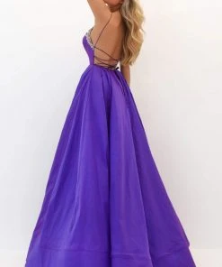 Formal Gowns Tarik Ediz - 50699 Embellished Deep V-neck Pleated Gown