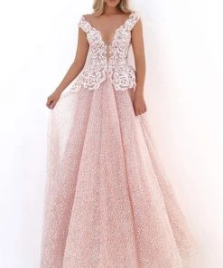 Formal Gowns Tarik Ediz - 50703 Embroidered Deep V-neck Ballgown