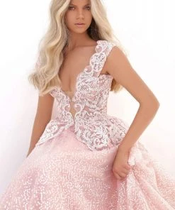 Formal Gowns Tarik Ediz - 50703 Embroidered Deep V-neck Ballgown