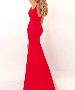 Tarik Ediz - 50715 Deep V-neck Trumpet Dress With Slit And Train 5 Tarik Ediz - 50715 Deep V-neck Trumpet Dress With Slit And Train