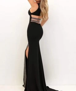 Tarik Ediz - 50717 Embellished Halter Sheath Dress With Slit And Train Formal Gowns