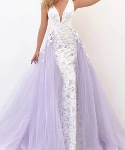 Tarik Ediz - 50732 Embellished Deep V-neck Dress With Overskirt Formal Gowns 9 Tarik Ediz - 50732 Embellished Deep V-neck Dress With Overskirt Formal Gowns