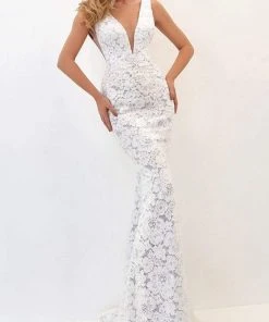 Tarik Ediz - 50732 Embellished Deep V-neck Dress With Overskirt Formal Gowns