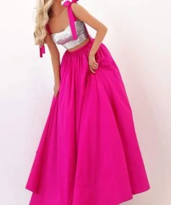 Tarik Ediz - 50735 Sequin Crop Top Bow Tie Strap Two-Piece Ballgown Formal Gowns