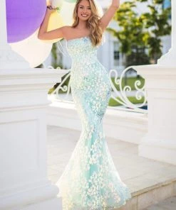 Tarik Ediz - 50747 Strapless Sequined Mermaid Long Gown Formal Gowns