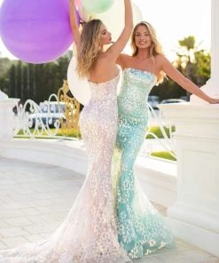 Tarik Ediz - 50747 Strapless Sequined Mermaid Long Gown Formal Gowns
