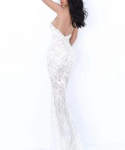 Formal Gowns Tarik Ediz - 50750 Lace Embroidered Deep V-neck Sheath Dress